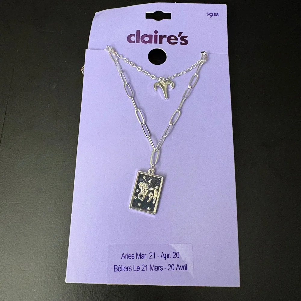 NWT Claires Silver Aries Zodiac Layered Set of‎ 2 Necklaces March April Gift